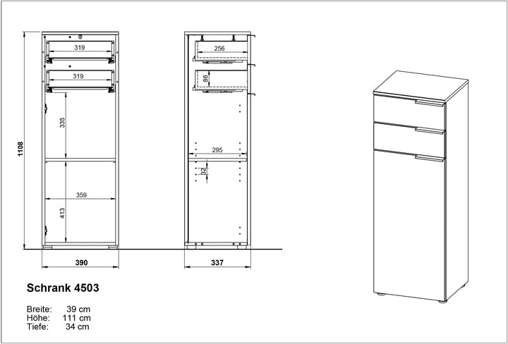 Bad-Schrank mit Schubladen_ 39x34x111_ mit Dämpfung_ Weiß-Beige - TAHO-Serie von Kadima Kollektion_Größe_ 39x34x111 cm_