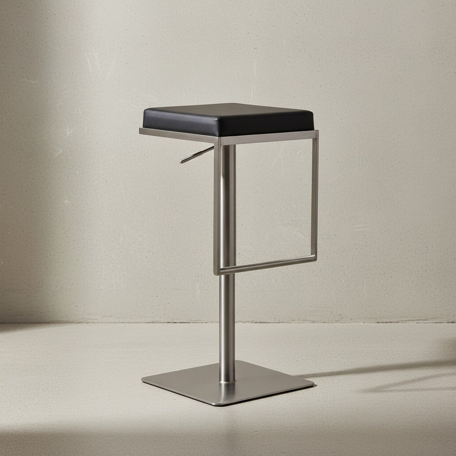 Barhocker Schwarz Kunstleder Edelstahl Design Barstuhl Modern - Tresenstuhl Drehbar Gepolstert - Bistrohocker Metall Hoch - Thekenhocker Höhenverstellbar - Hoher Hocker für Bar_