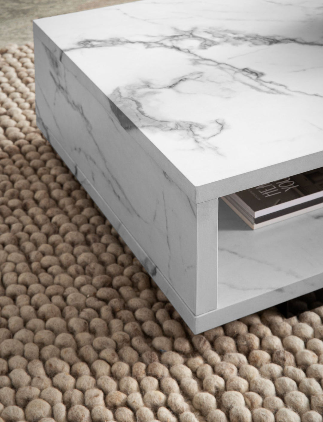 Couchtisch 100x50x25 cm Sandfarben Sofatisch in Stein-Optik Modern - Design Wohnzimmertisch Rechteckig mit Stauraum - Loungetisch Schlicht - Kaffeetisch Groß_