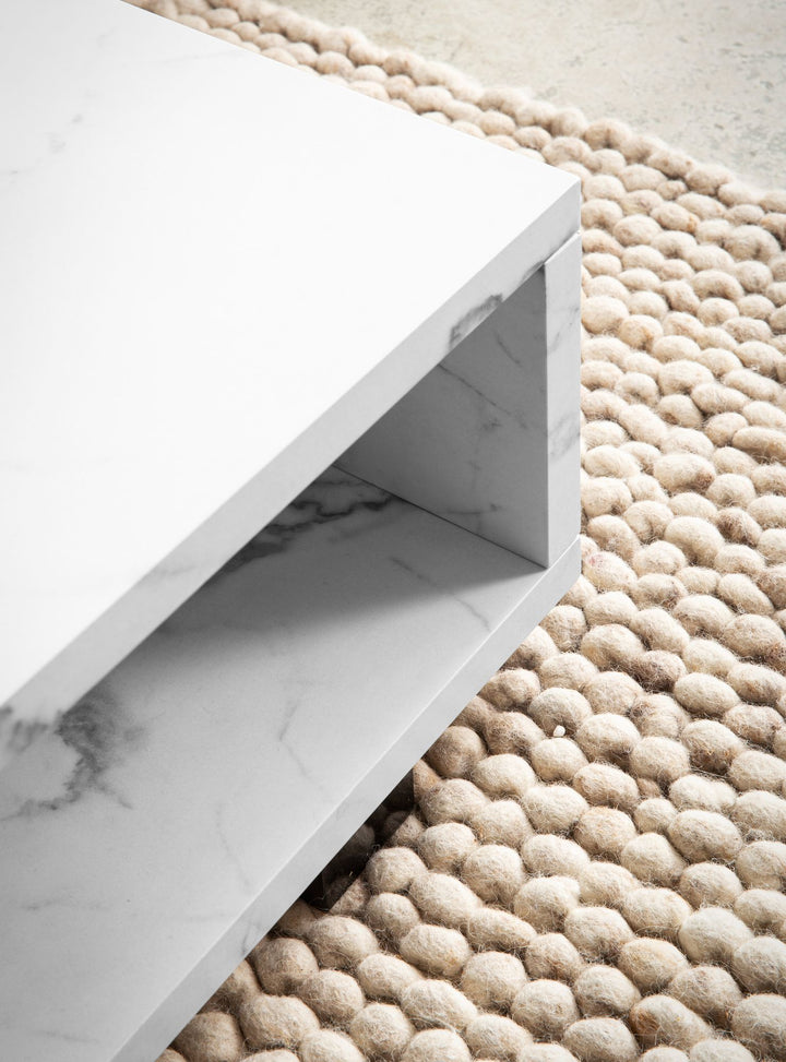 Couchtisch 100x50x25 cm Sandfarben Sofatisch in Stein-Optik Modern - Design Wohnzimmertisch Rechteckig mit Stauraum - Loungetisch Schlicht - Kaffeetisch Groß_