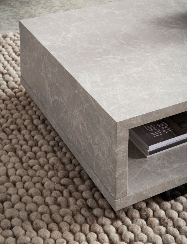 Couchtisch 100x50x25 cm Sandfarben Sofatisch in Stein-Optik Modern - Design Wohnzimmertisch Rechteckig mit Stauraum - Loungetisch Schlicht - Kaffeetisch Groß_
