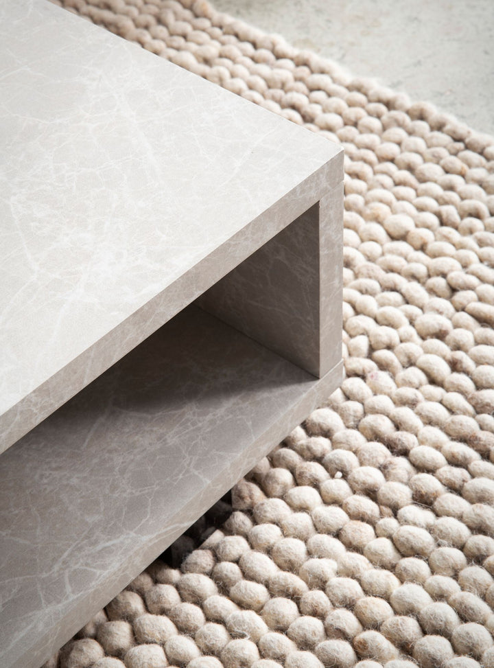 Couchtisch 100x50x25 cm Sandfarben Sofatisch in Stein-Optik Modern - Design Wohnzimmertisch Rechteckig mit Stauraum - Loungetisch Schlicht - Kaffeetisch Groß_