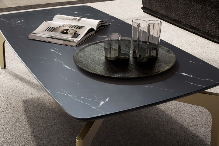 Couchtisch 120x60x30-5 cm mit Hochglanz Marmor Optik Schwarz / Gold - Wohnzimmertisch Rechteckig mit Metall-Gestell - Sofatisch Groß - Tisch Wohnzimmer_