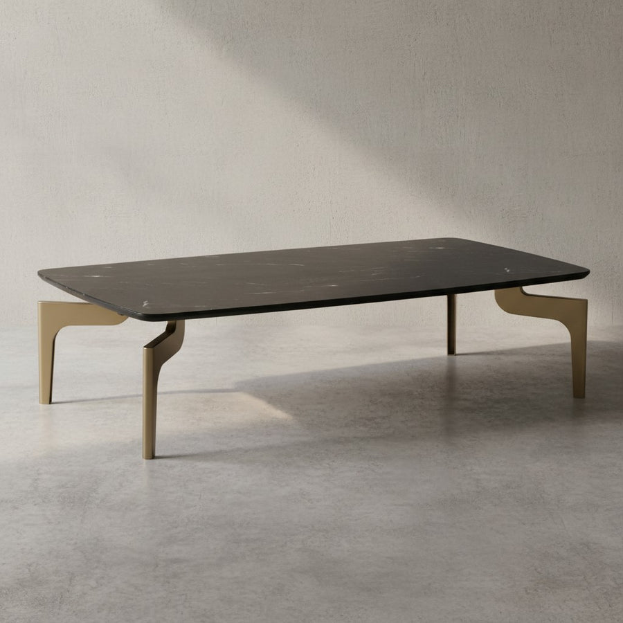 Couchtisch 120x60x30-5 cm mit Hochglanz Marmor Optik Schwarz / Gold - Wohnzimmertisch Rechteckig mit Metall-Gestell - Sofatisch Groß - Tisch Wohnzimmer_
