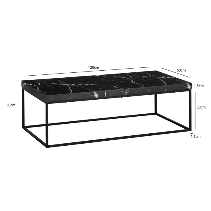 Couchtisch 120x60x38 cm Sandfarben Sofatisch in Stein-Optik Modern - Design Wohnzimmertisch Rechteckig - Loungetisch  - Kaffeetisch Metallbeine Groß_