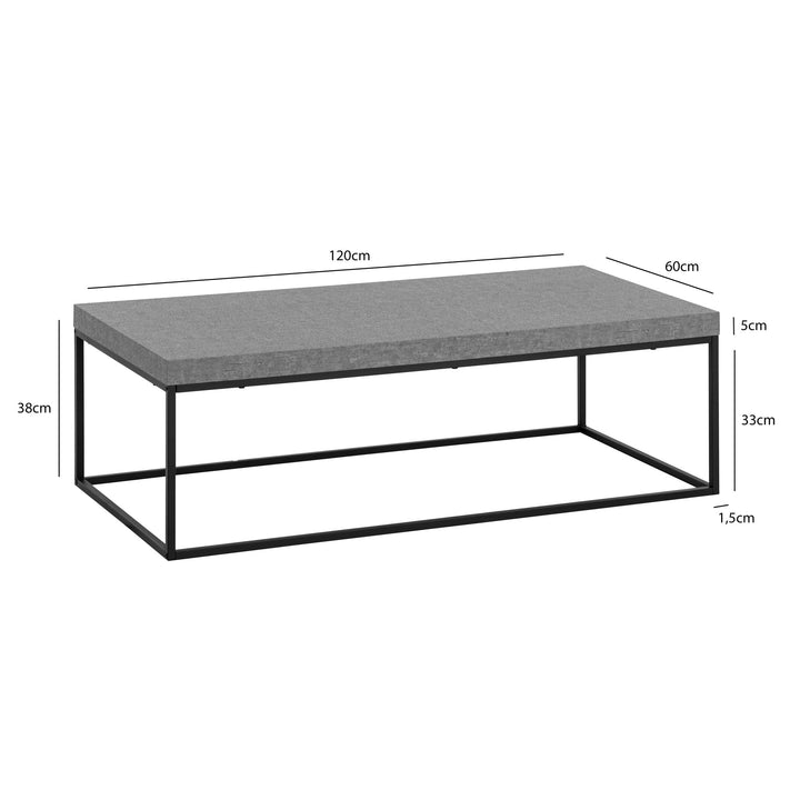 Couchtisch 120x60x38 cm Sandfarben Sofatisch in Stein-Optik Modern - Design Wohnzimmertisch Rechteckig - Loungetisch  - Kaffeetisch Metallbeine Groß_