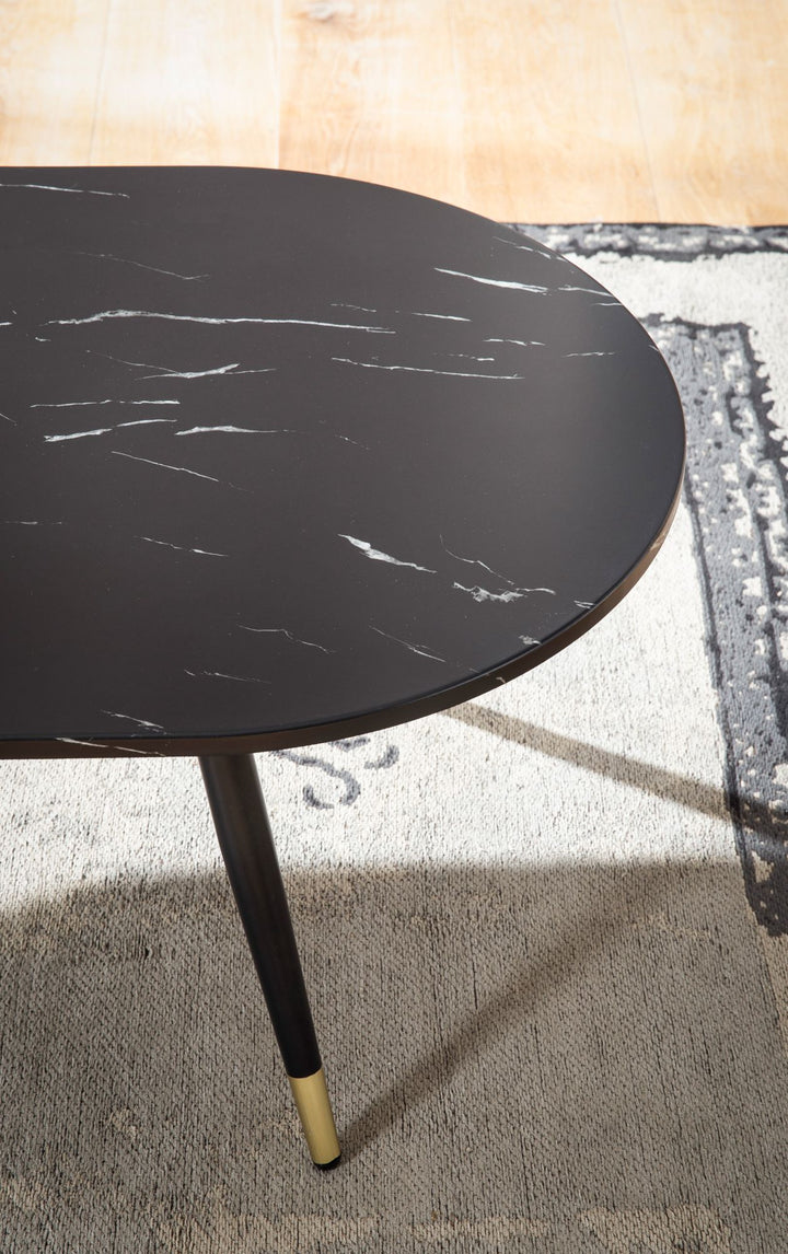 Couchtisch 120x60x41-5 cm mit Marmor Optik Modern - Design Wohnzimmertisch mit Metall-Gestell - Sofatisch Oval Tisch Groß - Beistelltisch Wohnzimmer_