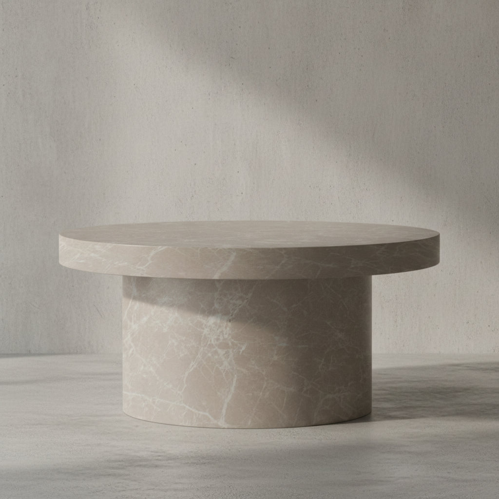 Couchtisch 60x60x30 cm Sandfarben Sofatisch in Stein-Optik Modern - Design Wohnzimmertisch Rund  - Loungetisch in Pilz-Form - Kaffeetisch Beistelltisch Klein_