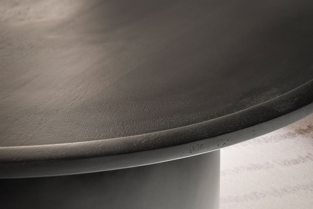 Couchtisch 60x60x40 cm Mango Massivholz Schwarz Sofatisch Rund - Design Wohnzimmertisch mit erhöhtem Rand - Kaffeetisch Wohnzimmer Modern mit Trommelgestell_