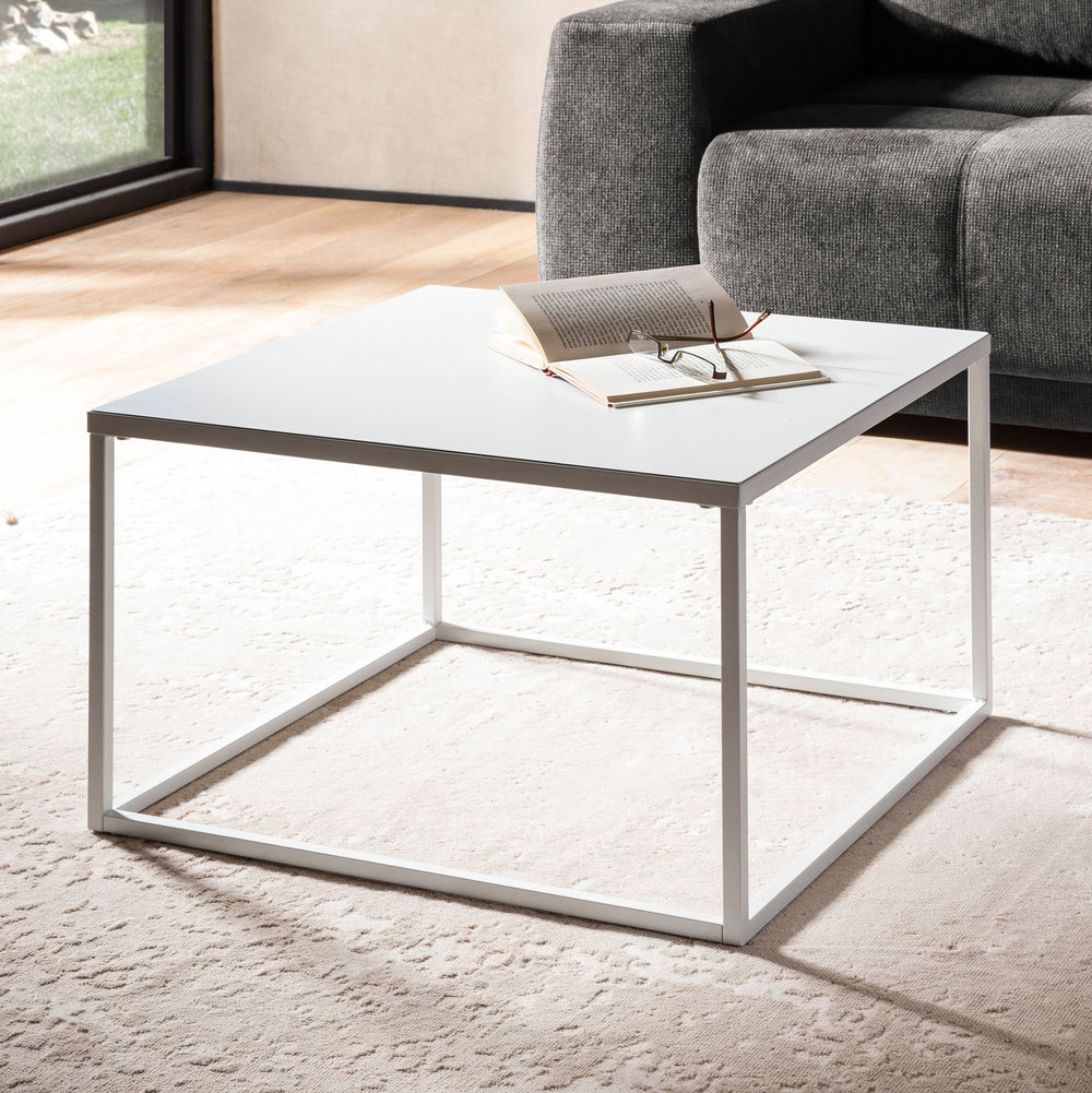 Couchtisch 60x60x40 cm Metall Wohnzimmertisch Industrial Weiß - Sofatisch Quadratisch - Loungetisch Kaffeetisch Stahl - Beistelltisch Quadratisch_