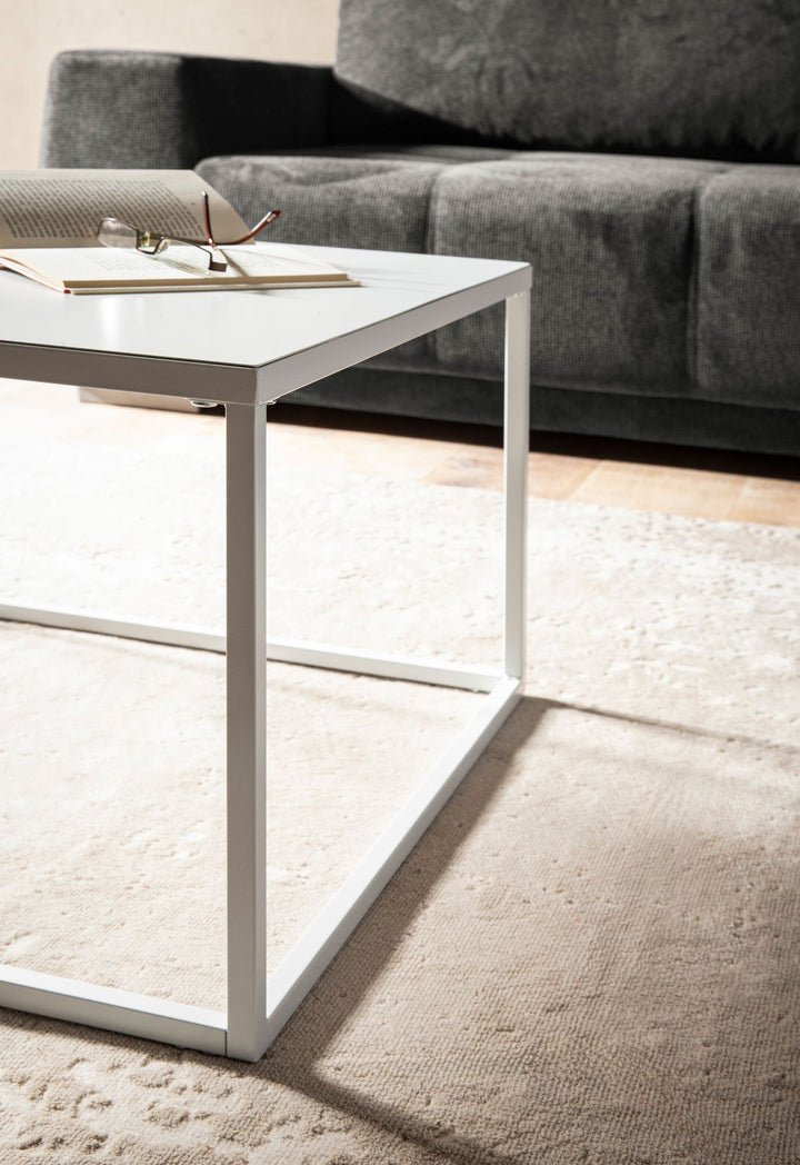 Couchtisch 60x60x40 cm Metall Wohnzimmertisch Industrial Weiß - Sofatisch Quadratisch - Loungetisch Kaffeetisch Stahl - Beistelltisch Quadratisch_