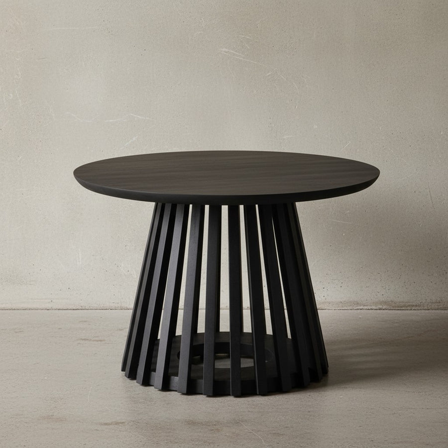 Couchtisch 60x60x41 cm Mango Massivholz Schwarz Sofatisch Rund - Design Wohnzimmertisch mit Gittergestell - Kaffeetisch Wohnzimmer Modern_