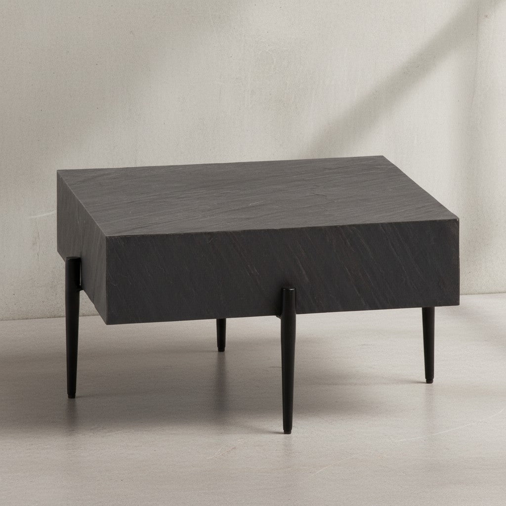 Couchtisch 64x64x35 cm Steinoptik / Metall Sofatisch Anthrazit Quadratisch - Design Wohnzimmertisch Kaffeetisch Massiv - Tisch Wohnzimmer Modern_