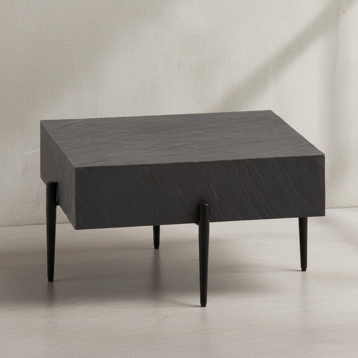 Couchtisch 64x64x35 cm Steinoptik / Metall Sofatisch Anthrazit Quadratisch - Design Wohnzimmertisch Kaffeetisch Massiv - Tisch Wohnzimmer Modern_