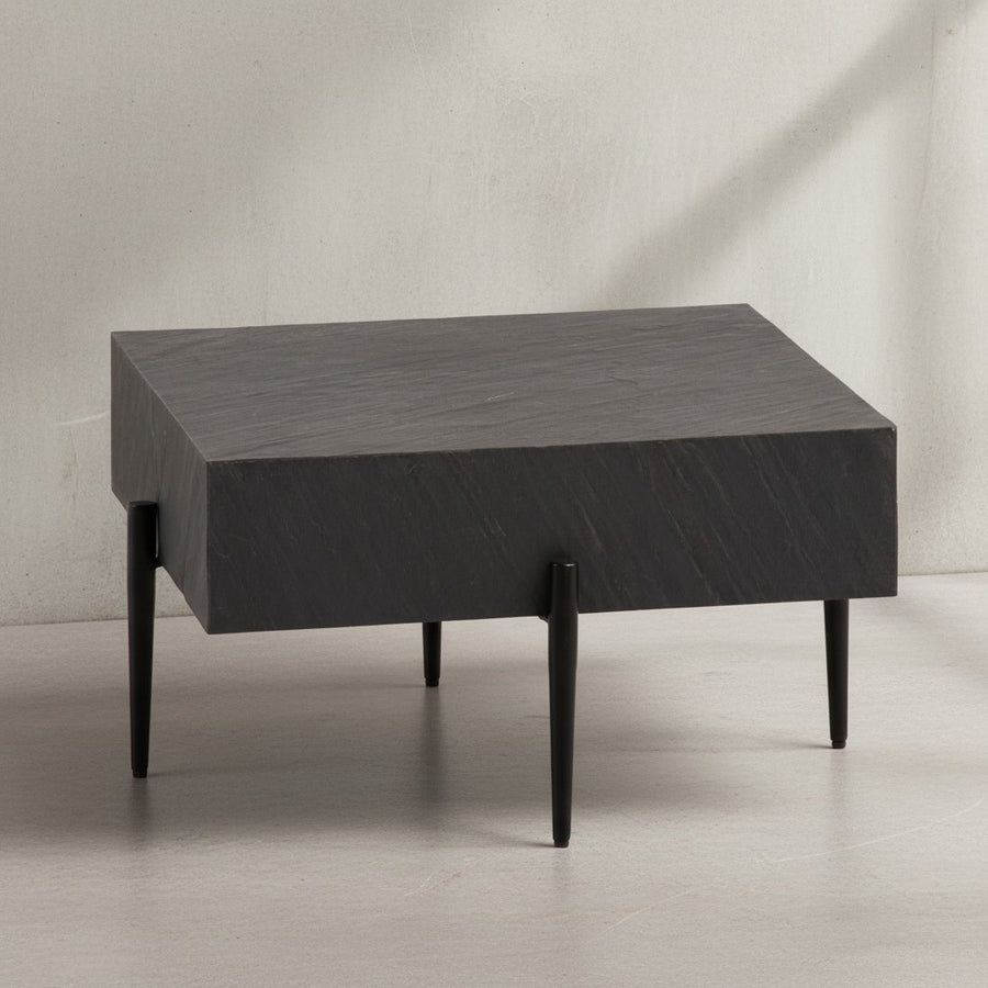 Couchtisch 64x64x35 cm Steinoptik / Metall Sofatisch Anthrazit Quadratisch - Design Wohnzimmertisch Kaffeetisch Massiv - Tisch Wohnzimmer Modern_