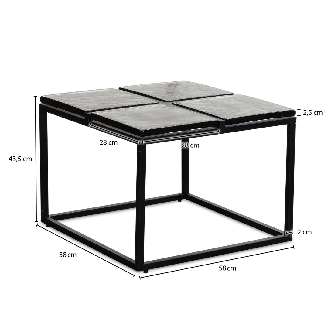 Couchtisch Glas Metall 58x58x43-5 cm Sofatisch Schwarz - Design Wohnzimmertisch Quadratisch - Kleiner Kaffeetisch Modern - Beistelltisch Anstelltisch Wohnzimmer_