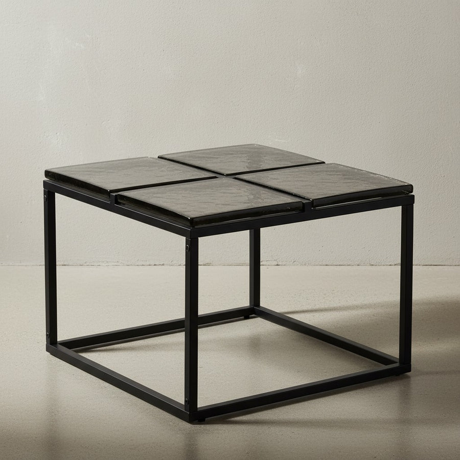 Couchtisch Glas Metall 58x58x43-5 cm Sofatisch Schwarz - Design Wohnzimmertisch Quadratisch - Kleiner Kaffeetisch Modern - Beistelltisch Anstelltisch Wohnzimmer_