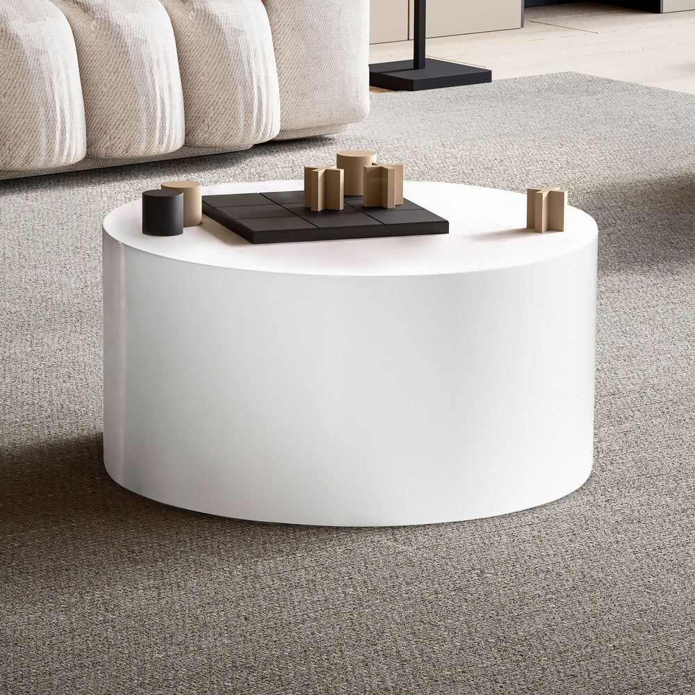 Couchtisch MONOBLOC 60x60x30 cm Weiß Hochglanz - Design Wohnzimmertisch Rund - Lounge Sofatisch Schlicht - Kaffeetisch Modern_