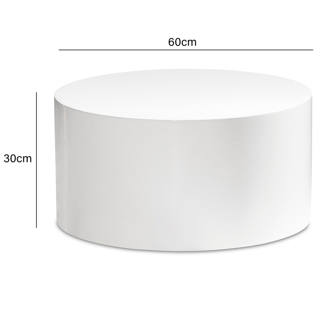 Couchtisch MONOBLOC 60x60x30 cm Weiß Hochglanz - Design Wohnzimmertisch Rund - Lounge Sofatisch Schlicht - Kaffeetisch Modern_