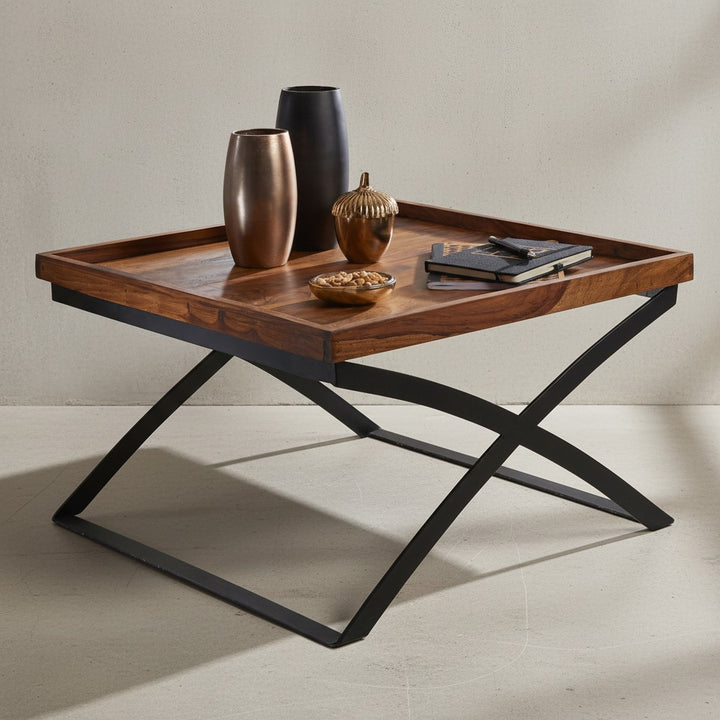 Quadratischer Couchtisch im Industrial-Stil_ Sheesham & Eisen_ 63x39x63 cm - KADIMA DESIGN_Größe_ 63x63x39 cm_