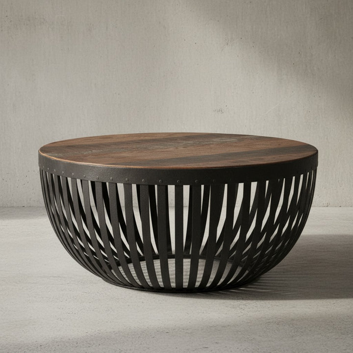 Couchtisch im Industrial-Design_ Recyceltes Mangoholz_ Braun_ 70x33x70 cm - KADIMA DESIGN_Größe_ 70x70x33 cm_