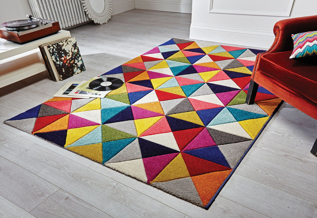 Designer-Teppich in lebhaften Farben und geometrischem Muster Multi Rechteckig