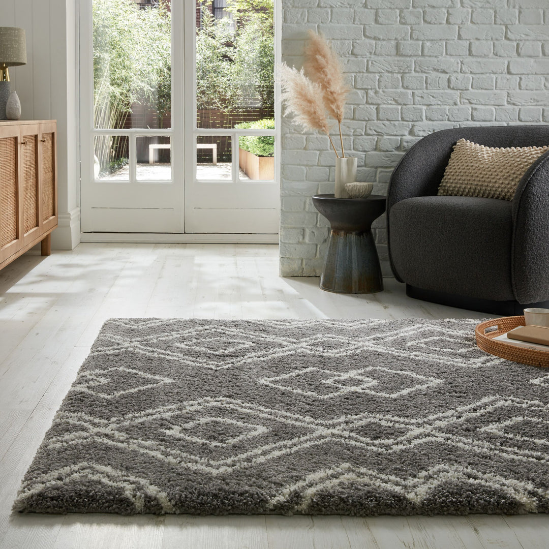 Eleganter pflegeleichter Teppich in Berber-Optik_Grau-Weiß_Rechteckig_
