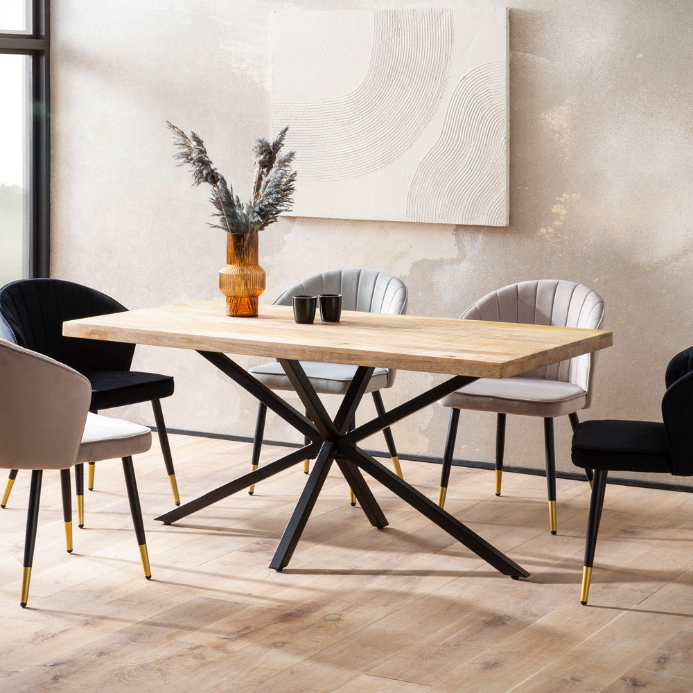 Esszimmertisch Massivholz Metall Esstisch Industrial - Küchentisch mit Sterngestell - Holztisch Groß - Speisetisch Esszimmer Rechteckig_