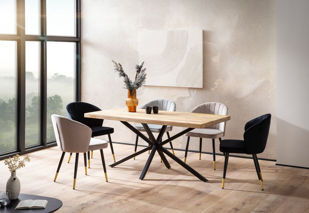 Esszimmertisch 160x80x76 cm Massivholz Metall Esstisch Industrial - Küchentisch mit Sterngestell - Holztisch Groß - Speisetisch Esszimmer Rechteckig_