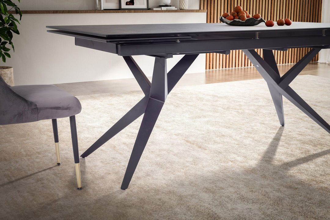 Esszimmertisch 180  - 260 cm Ausziehbar Keramik Glas  - Keramiktisch Marmor-Optik Groß - Designer Küchentisch Rechteckig - Esstisch Extravagant mit Metallbeinen_