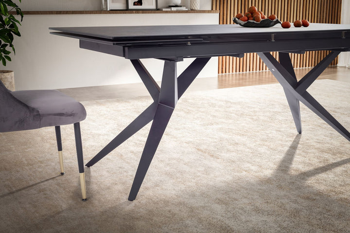 Esszimmertisch 180  - 260 cm Ausziehbar Keramik Glas  - Keramiktisch Marmor-Optik Groß - Designer Küchentisch Rechteckig - Esstisch Extravagant mit Metallbeinen_