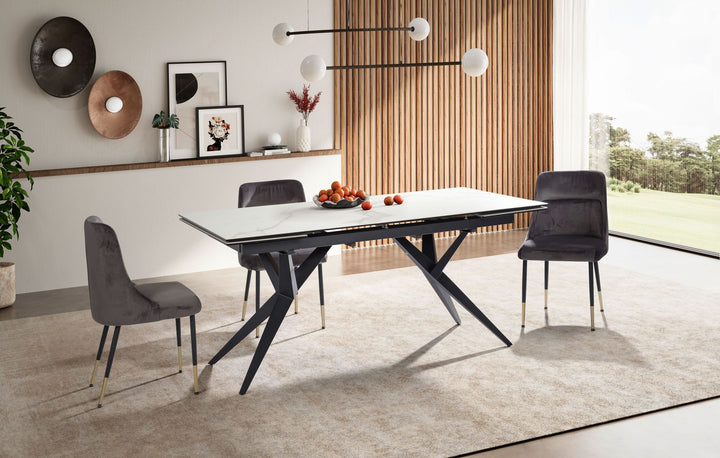 Esszimmertisch 180  - 260 cm Ausziehbar Keramik Glas  - Keramiktisch Marmor-Optik Groß - Designer Küchentisch Rechteckig - Esstisch Extravagant mit Metallbeinen_