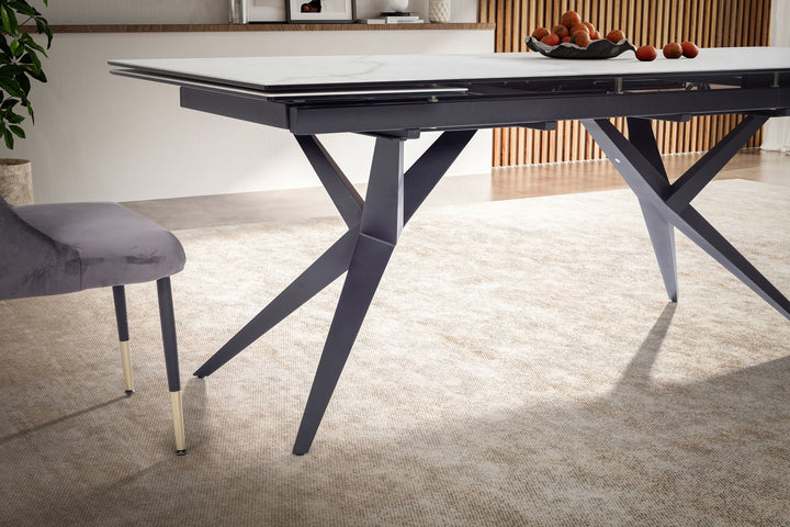 Esszimmertisch 180  - 260 cm Ausziehbar Keramik Glas  - Keramiktisch Marmor-Optik Groß - Designer Küchentisch Rechteckig - Esstisch Extravagant mit Metallbeinen_
