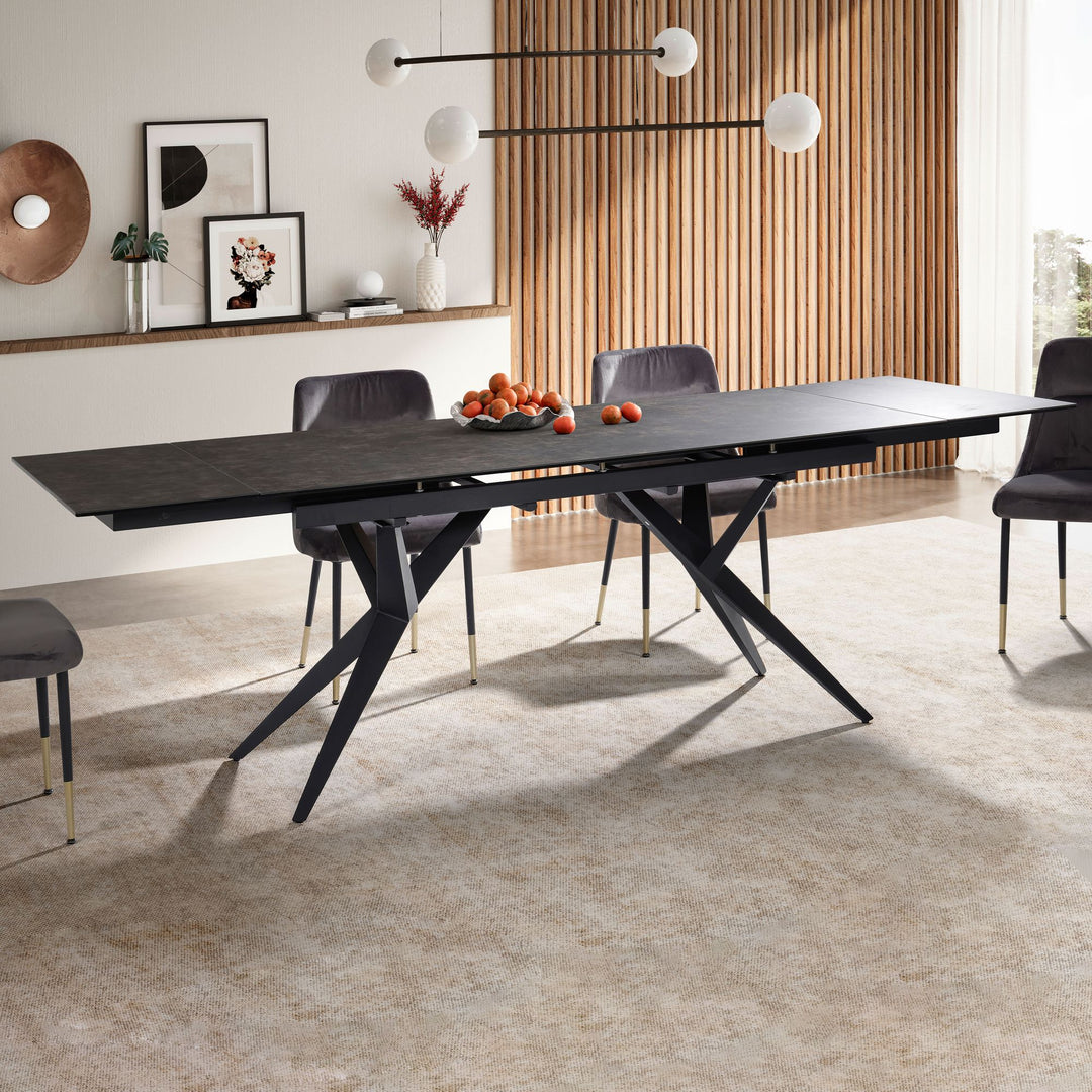 Esszimmertisch 180  - 260 cm Ausziehbar Keramik Glas  - Keramiktisch Marmor-Optik Groß - Designer Küchentisch Rechteckig - Esstisch Extravagant mit Metallbeinen_