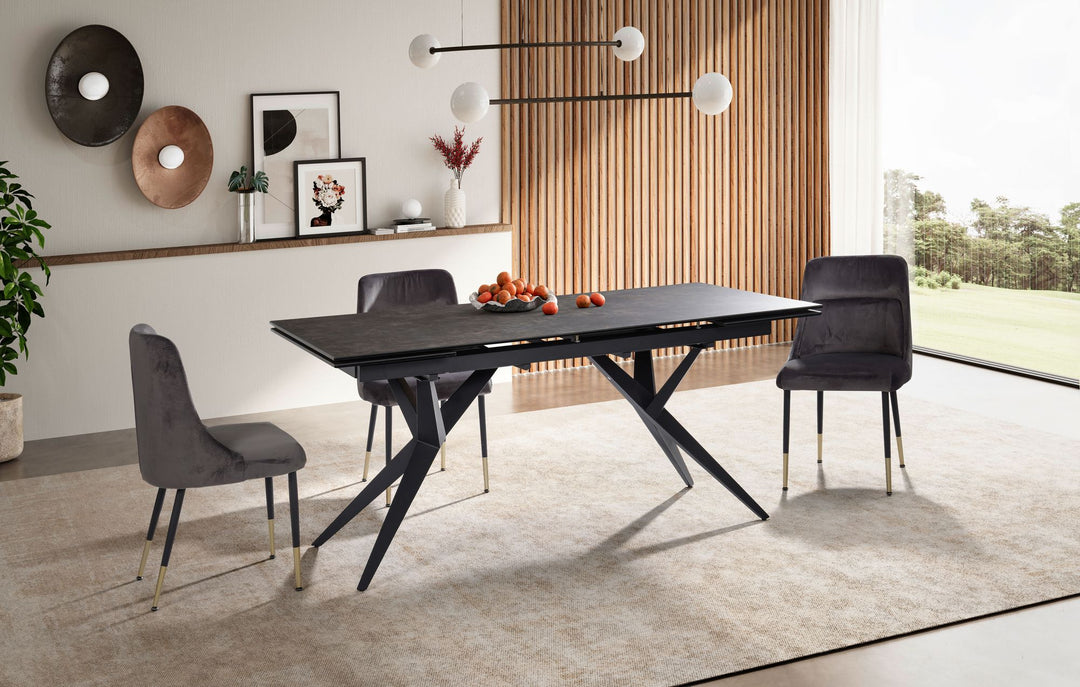 Esszimmertisch 180  - 260 cm Ausziehbar Keramik Glas  - Keramiktisch Marmor-Optik Groß - Designer Küchentisch Rechteckig - Esstisch Extravagant mit Metallbeinen_
