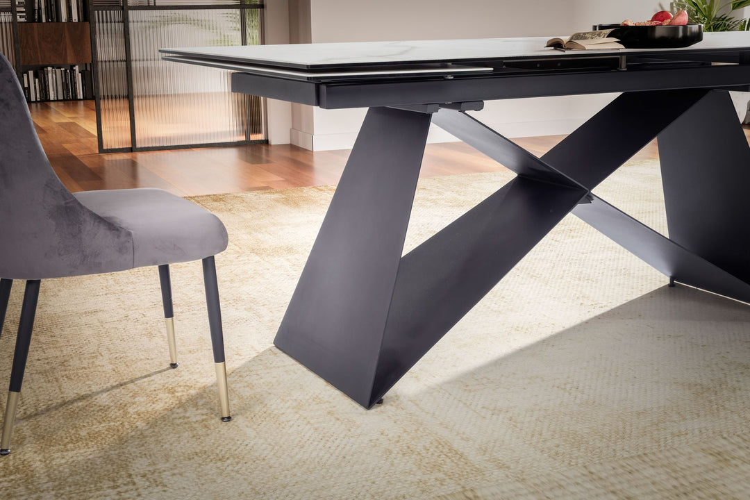 Esszimmertisch 180  - 260 cm Ausziehbar Keramik Glas  - Keramiktisch Marmor-Optik Groß - Designer Küchentisch Rechteckig - Esstisch Extravagant mit Metallbeinen_