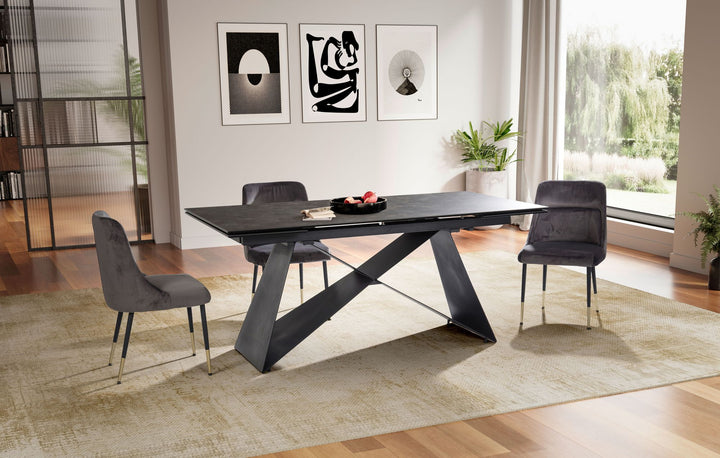 Esszimmertisch 180  - 260 cm Ausziehbar Keramik Glas  - Keramiktisch Marmor-Optik Groß - Designer Küchentisch Rechteckig - Esstisch Extravagant mit Metallbeinen_