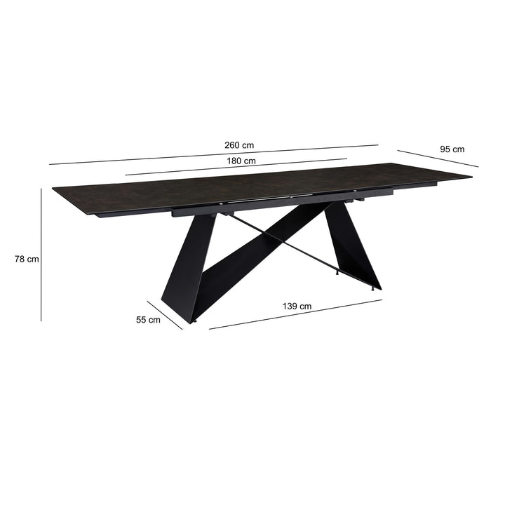 Esszimmertisch 180  - 260 cm Ausziehbar Keramik Glas  - Keramiktisch Marmor-Optik Groß - Designer Küchentisch Rechteckig - Esstisch Extravagant mit Metallbeinen_