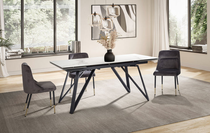 Esszimmertisch 180  - 260 cm Ausziehbar Keramik Glas  - Keramiktisch Marmor-Optik Groß - Designer Küchentisch Rechteckig - Esstisch Extravagant mit Metallbeinen_