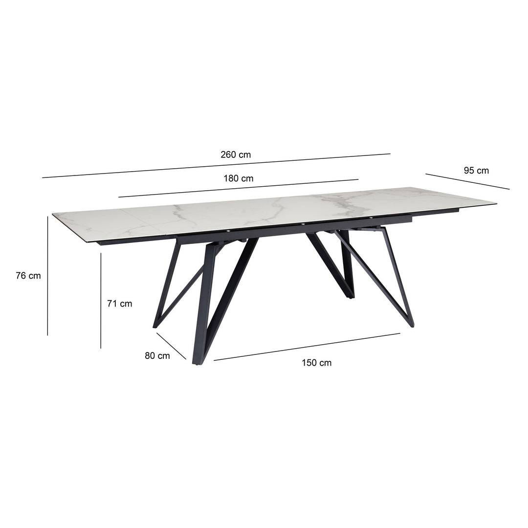 Esszimmertisch 180  - 260 cm Ausziehbar Keramik Glas  - Keramiktisch Marmor-Optik Groß - Designer Küchentisch Rechteckig - Esstisch Extravagant mit Metallbeinen_