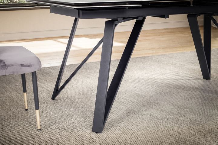 Esszimmertisch 180  - 260 cm Ausziehbar Keramik Glas  - Keramiktisch Marmor-Optik Groß - Designer Küchentisch Rechteckig - Esstisch Extravagant mit Metallbeinen_