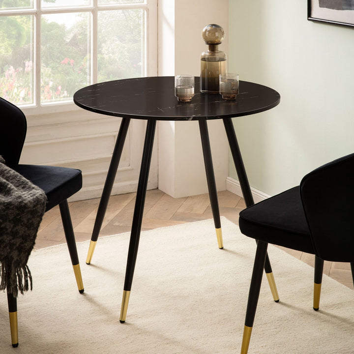 Esszimmertisch 75x75x76 cm Marmor-Optik Esstisch Modern - Küchentisch mit Metallbeinen - Kleiner Speisetisch Esszimmer Rund_