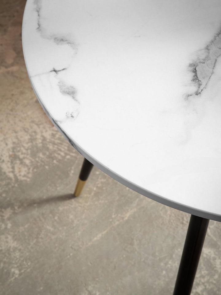 Esszimmertisch 75x75x76 cm Marmor-Optik Esstisch Modern - Küchentisch mit Metallbeinen - Kleiner Speisetisch Esszimmer Rund_
