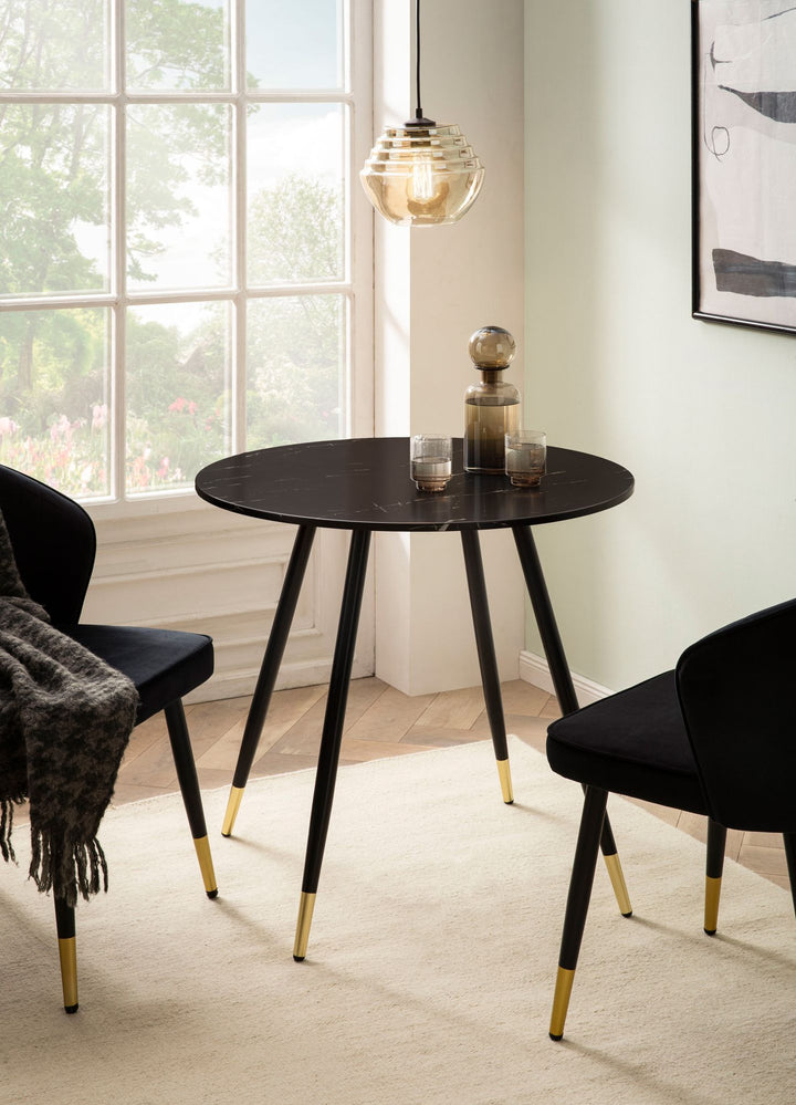 Esszimmertisch 75x75x76 cm Marmor-Optik Esstisch Modern - Küchentisch mit Metallbeinen - Kleiner Speisetisch Esszimmer Rund_