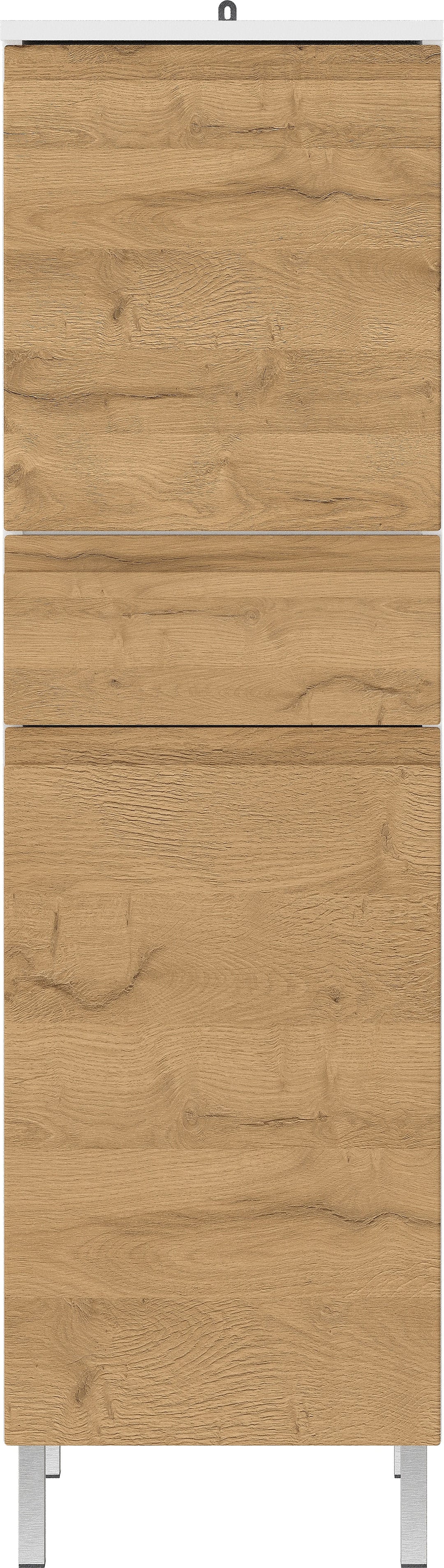Hochschrank mit verstellbaren Einlegeböden_ 34x34x120_ in Weiß und Grandson-Eiche_ Grifflose_  Chromfüße_ VEER Kollektion von Kadima Design_Größe_ 34x34x120 cm_