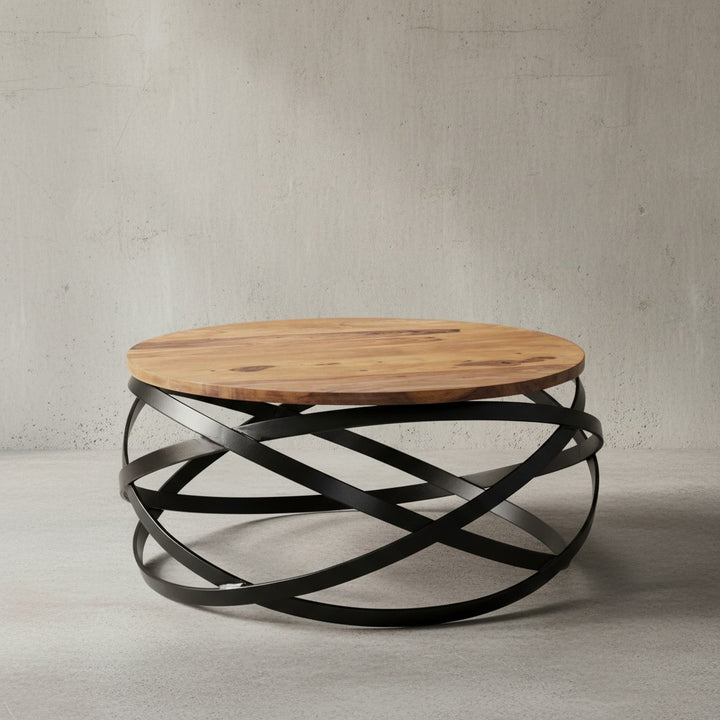 Industrial Couchtisch mit massiver Holzplatte und Metallgestell_ modernes Wohnzimmer_ komplett montiert - KADIMA DESIGN_Größe_ 60x60x30 cm_