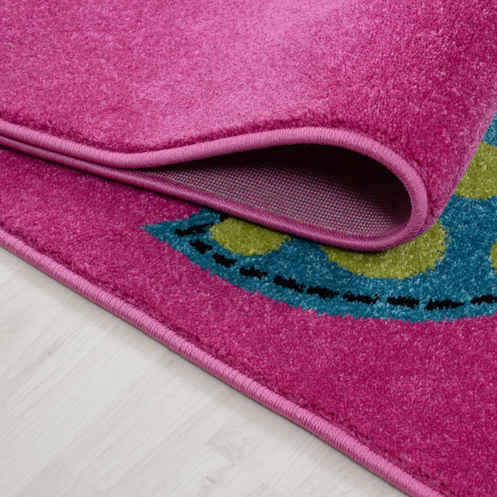 Kinderteppich Eule Polypropylen saugroboter Kurzflor Kinderzimmer_Violett_Läufer_