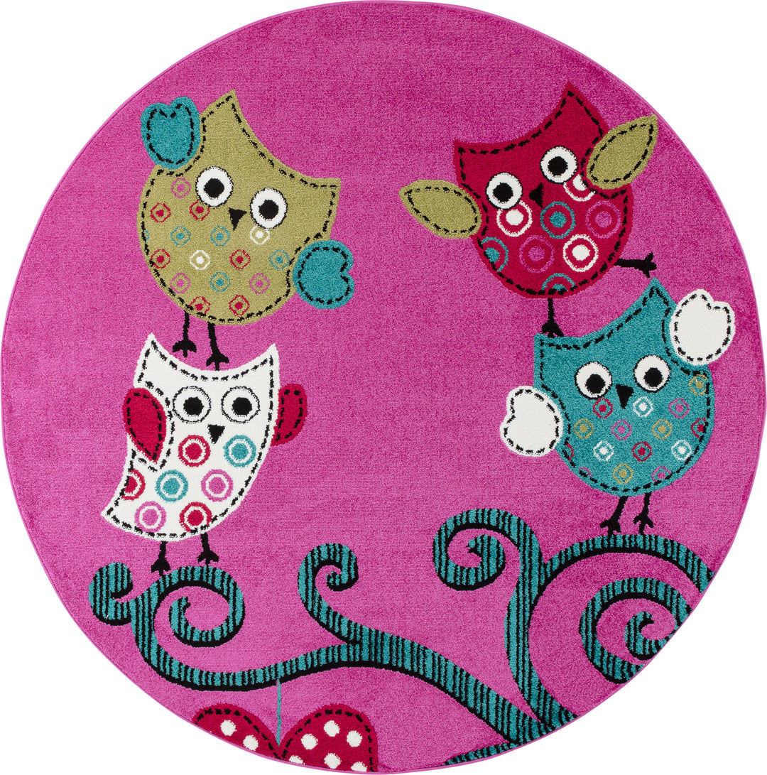 Kinderteppich Eule Polypropylen gewebt saugroboter Kurzflor Kinderzimmer_Rund_