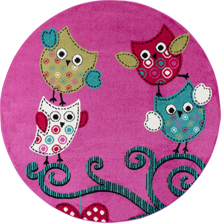 Kinderteppich Eule Polypropylen gewebt saugroboter Kurzflor Kinderzimmer_Rund_