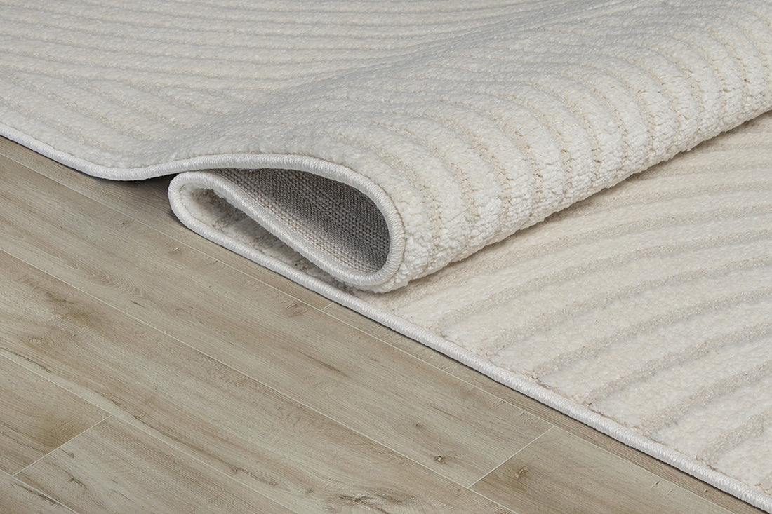 Teppich Kurzflor Creme geometrisch passend für Wohnraum und Flur Polyester CETINA Serie
